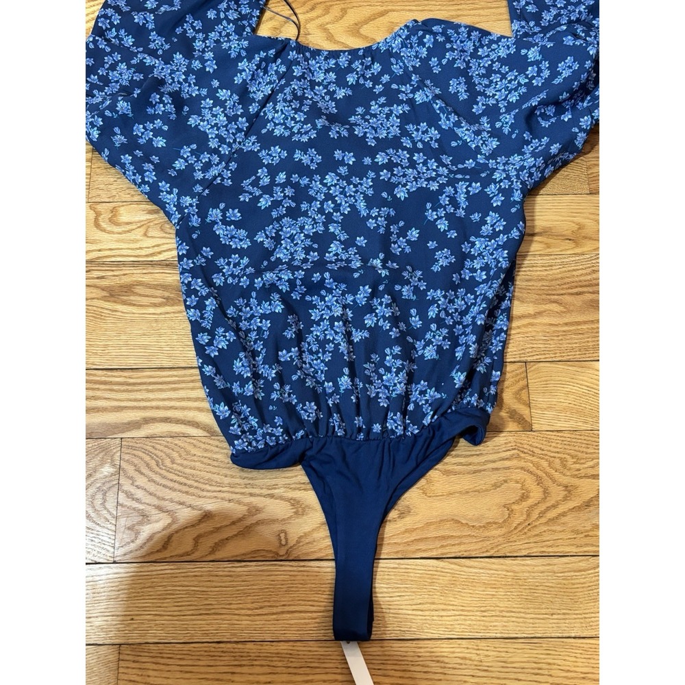 Draper‎ James RSVP Bodysuit Thong Floral Eyelet Blue Women's SZ XS Tiered Sleeve - Picture 7 of 12